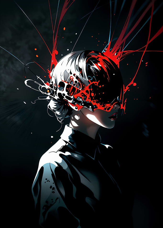 Abstract Portrait of a Woman with Red Splatter