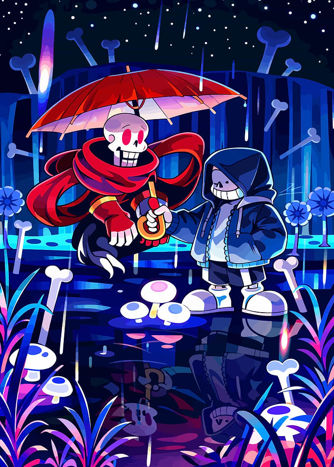 Undertale Characters Under Umbrella