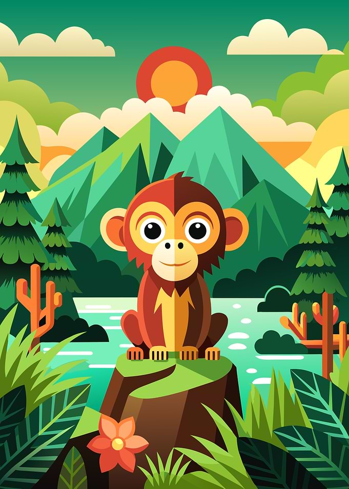 Cute Monkey in a Jungle Landscape