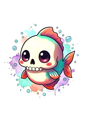 Cute Skull Fish with Bubbles