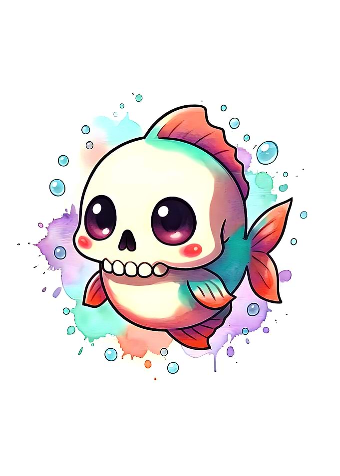 Cute Skull Fish with Bubbles