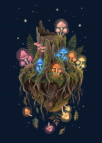 Enchanted Floating Island with Bioluminescent Mushrooms