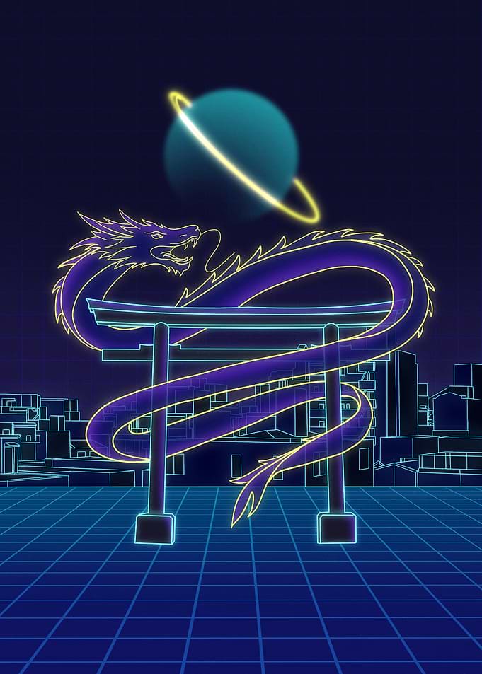 Neon Dragon and Torii Gate