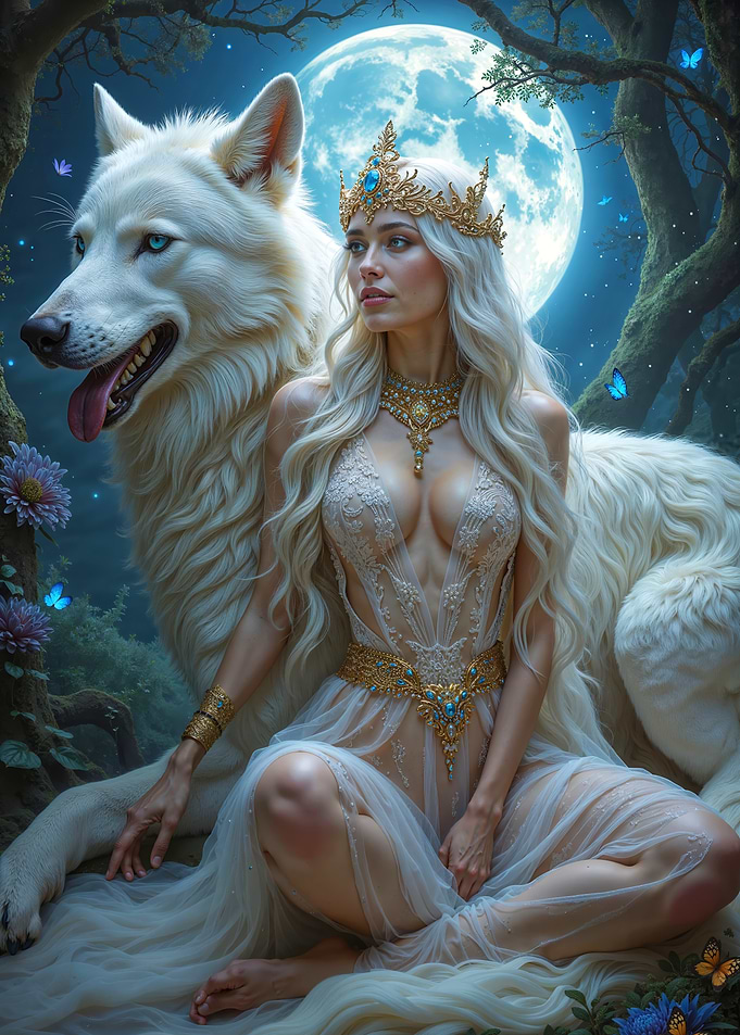 Fantasy Queen and White Wolf