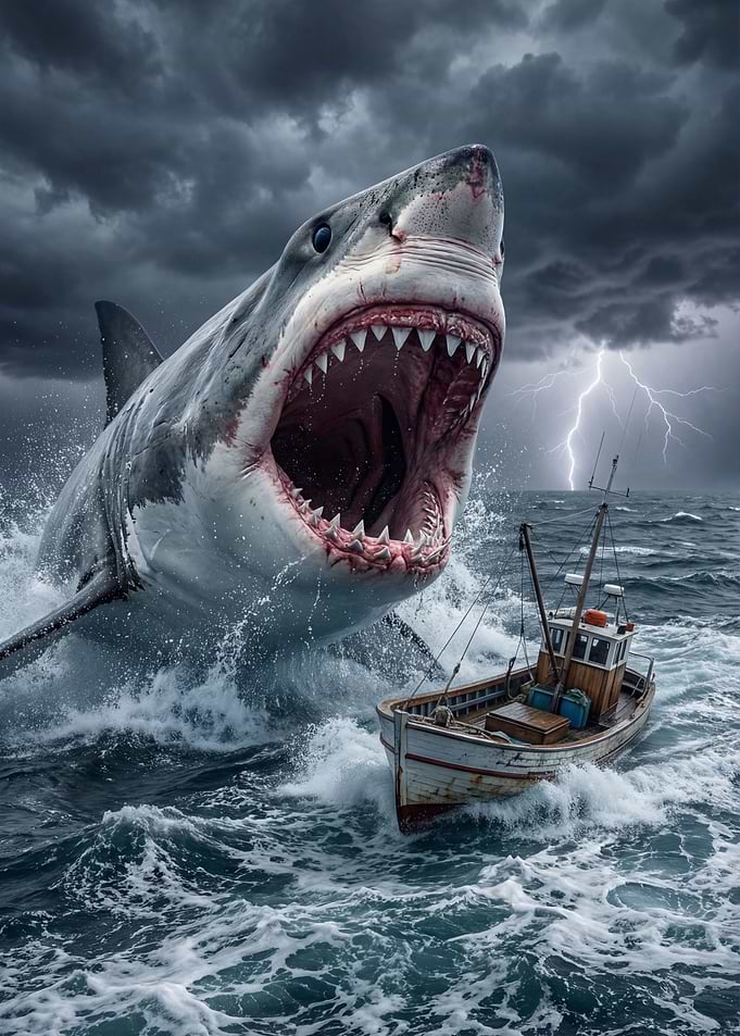Shark attacking a boat