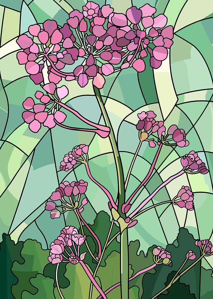 Stained Glass Pink Flowers
