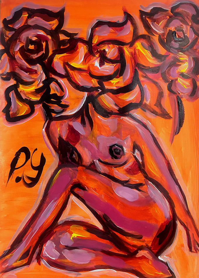 Nude Woman with Rose Hair