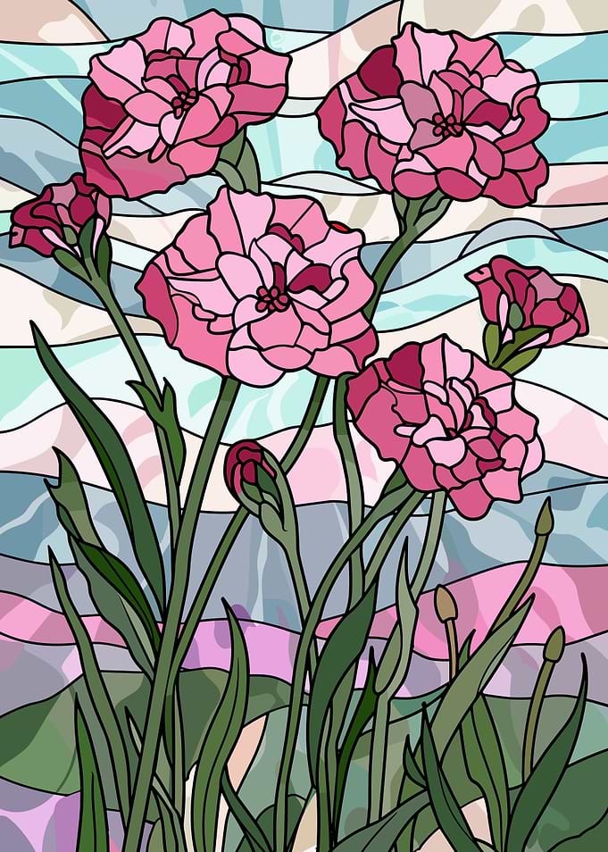 Stained Glass Pink Carnations