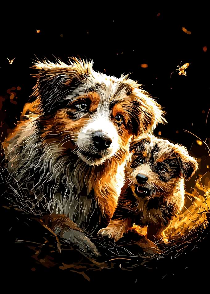 Two Australian Shepherd Dogs in Hay