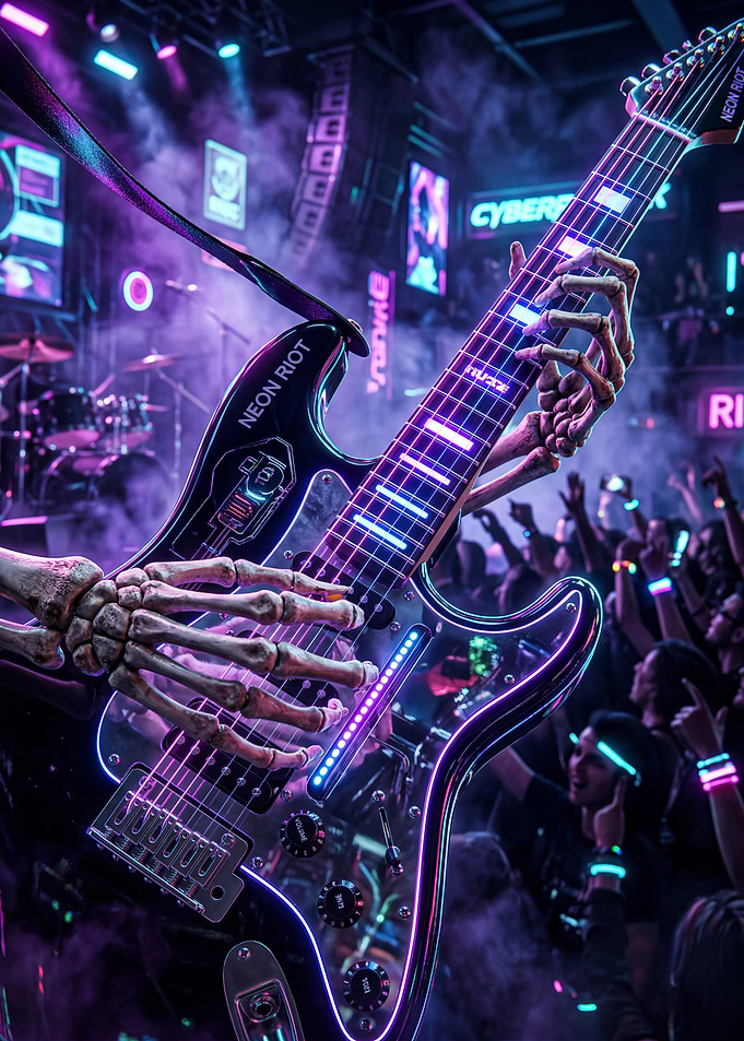 Skeleton Playing Neon Guitar
