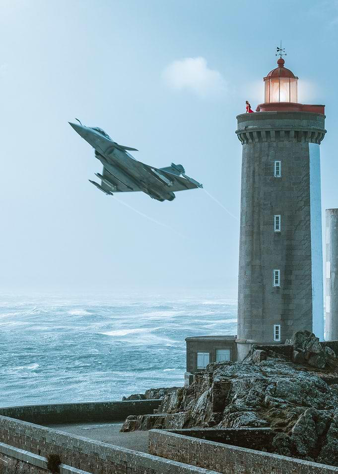 Fighter Jet Flies Past Lighthouse