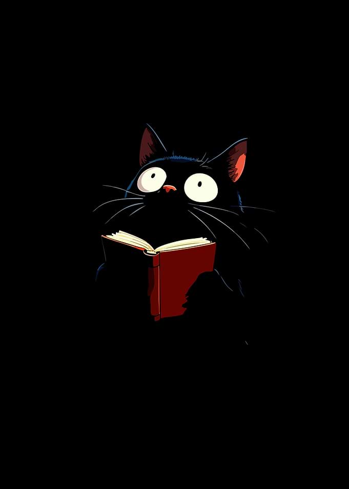 Black cat reading a book