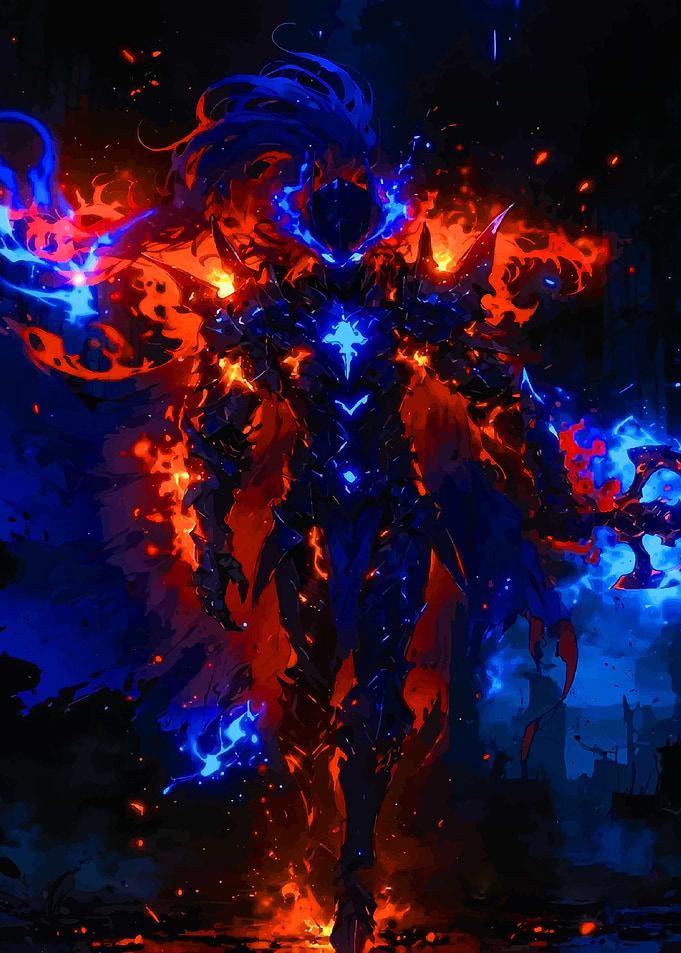 Fiery Knight with Blue Flames