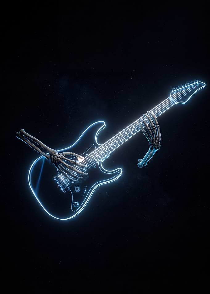 Skeleton Hands Playing Electric Guitar