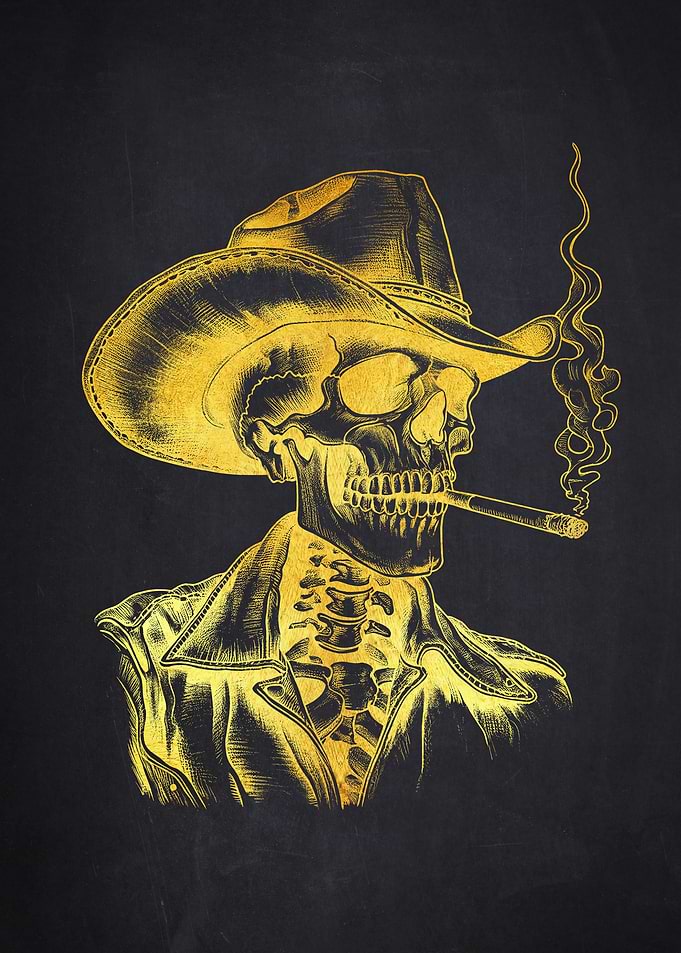 Skeleton Cowboy Smoking a Cigar