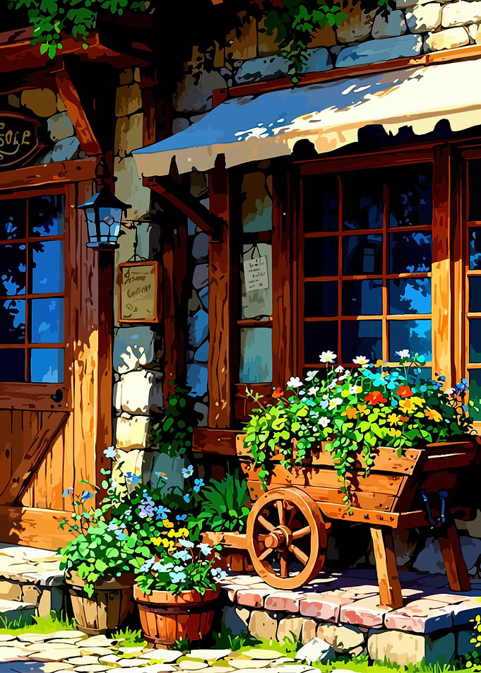 Charming European Shopfront with Flowers