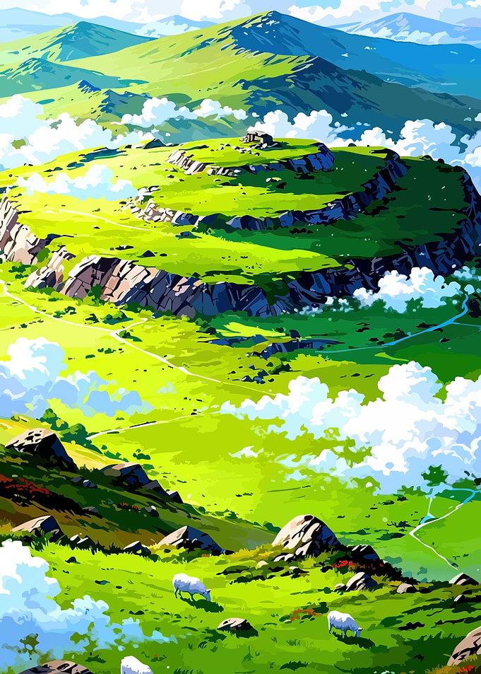 Pastoral Mountain Landscape with Sheep