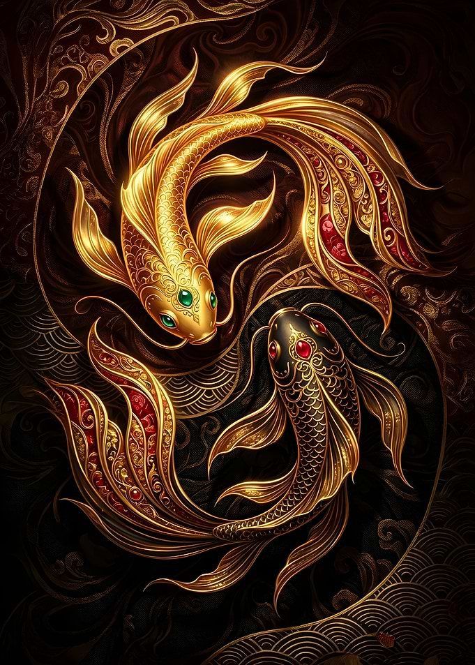 Golden Koi Fish Yin Yang