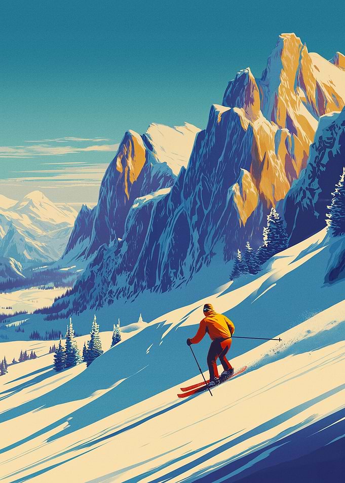 Skier on Snowy Mountain Slope