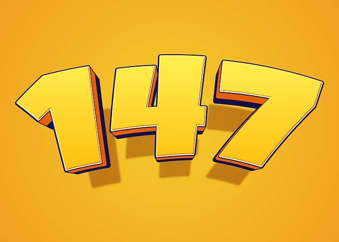 Number 147 in 3D Yellow Font