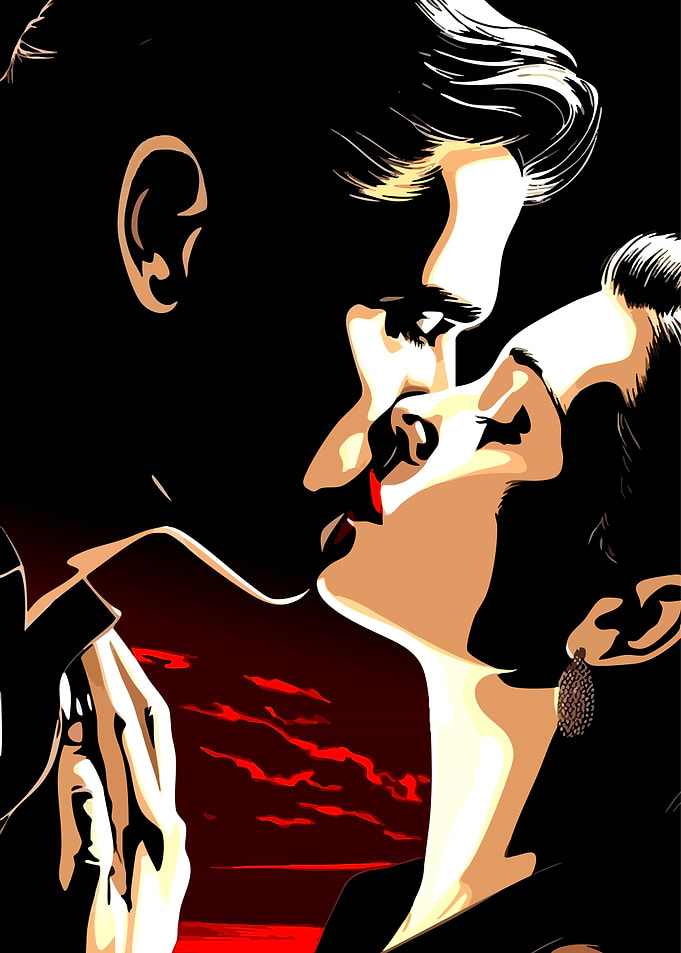 Passionate Kiss in Dramatic Lighting