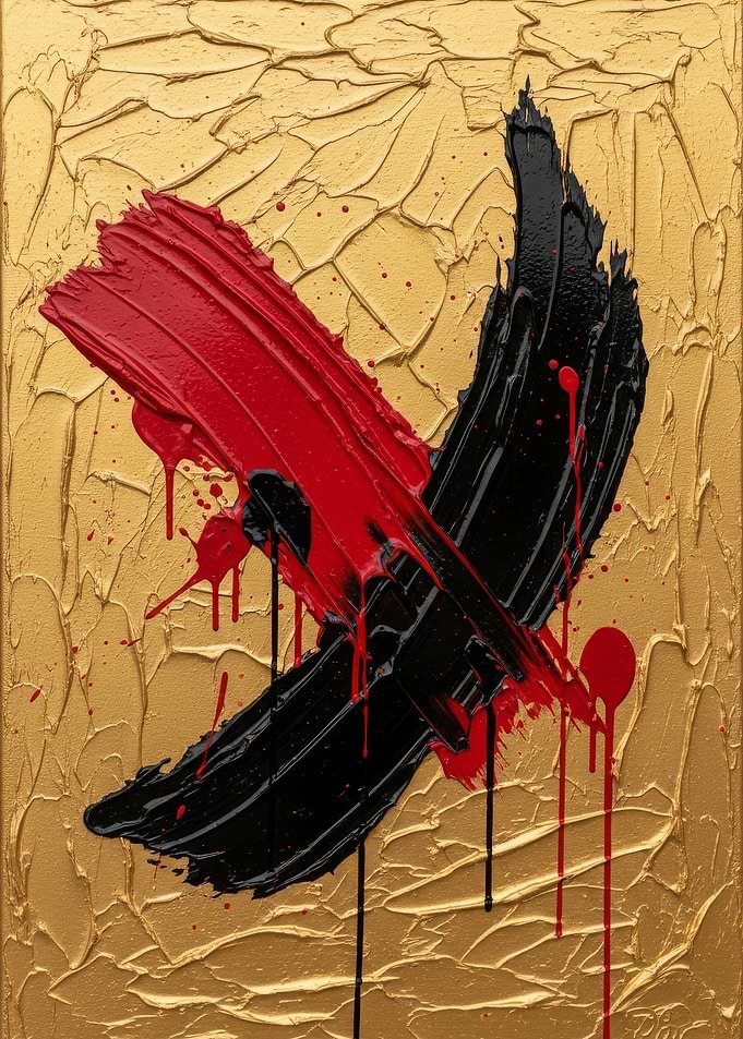 Abstract Gold and Red Brushstrokes
