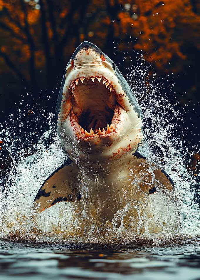 Great White Shark breaching water