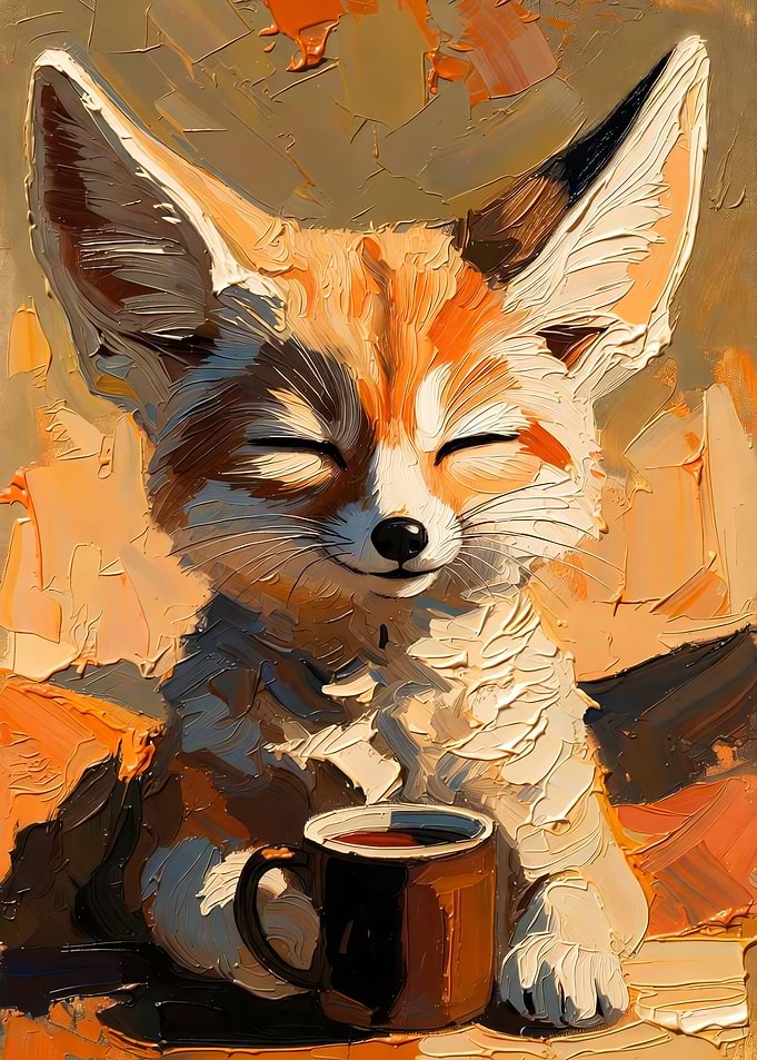 Fennec Fox Enjoying Coffee