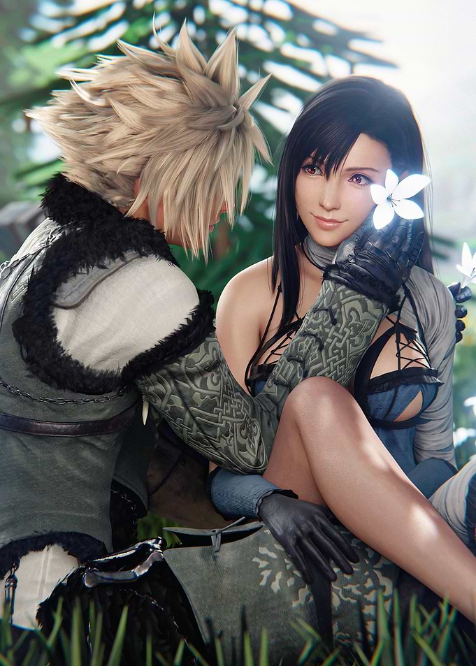 Cloud and Tifa in a Forest