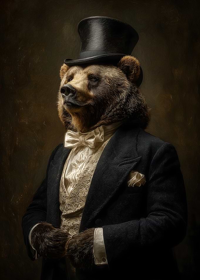 Dapper Bear in Top Hat and Tuxedo