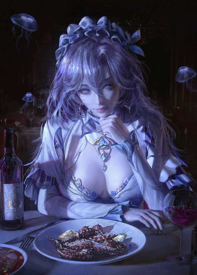 Ethereal Woman at Dinner with Jellyfish