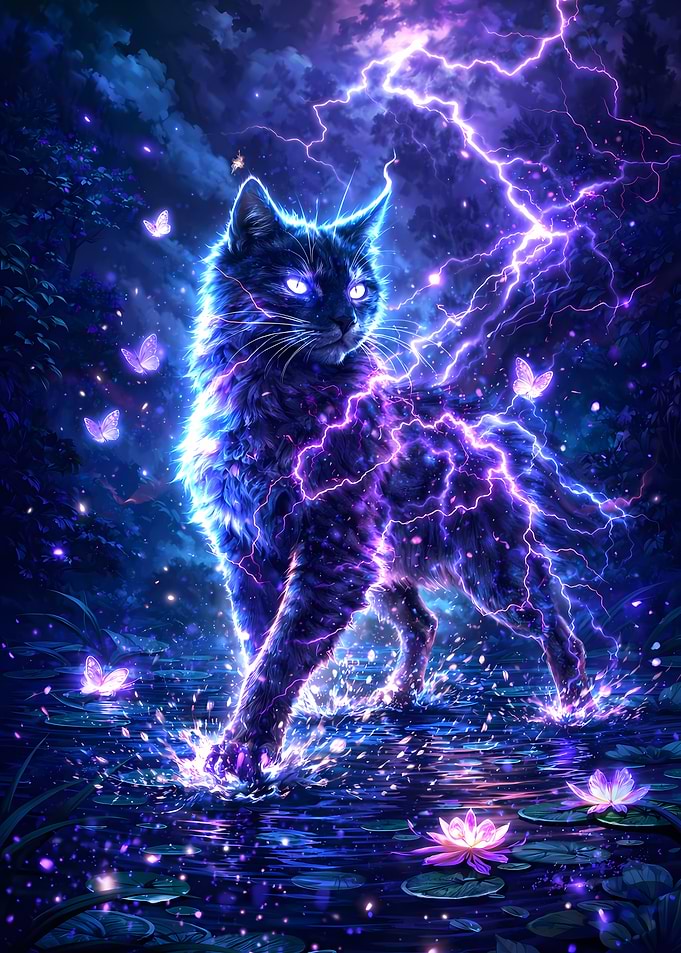 Magical Cat in Lightning Storm