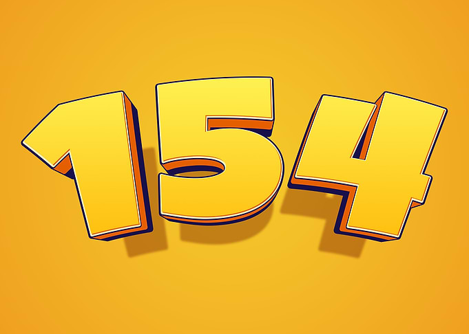 Number 154 in 3D Yellow Font