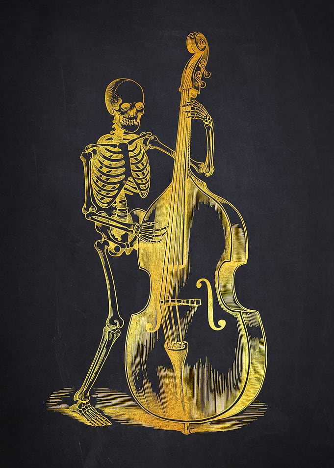 Skeleton playing double bass
