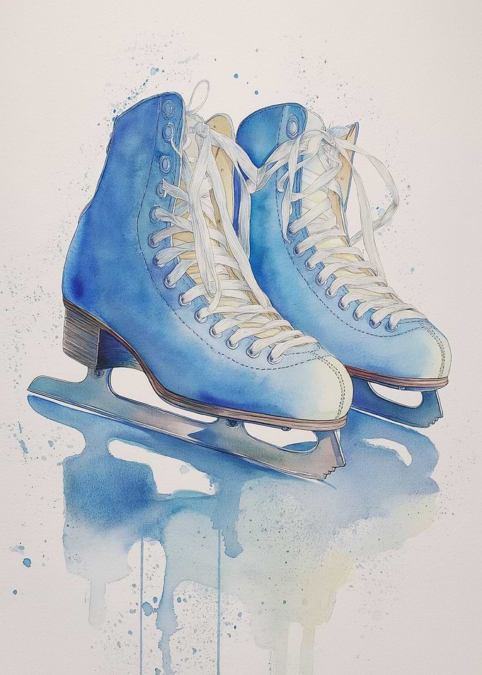 Blue Ice Skates with Water Splashes