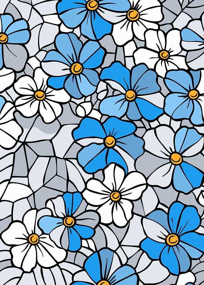 Blue and White Floral Stained Glass Pattern