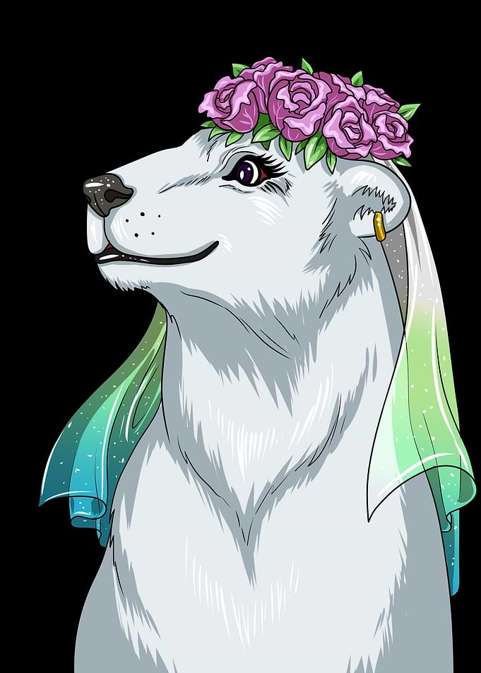 Polar Bear with Flower Crown and Veil