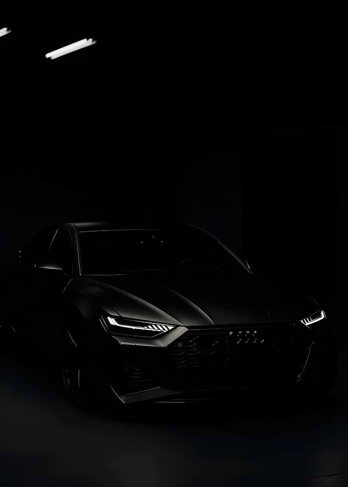 Matte Black Audi RS7 in Dark Studio