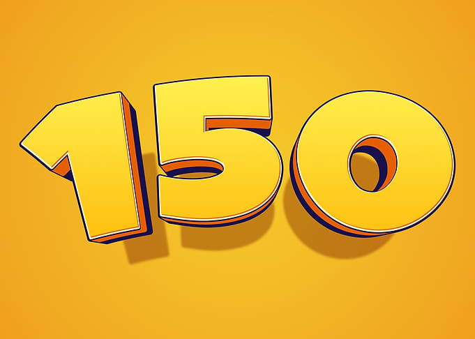 Number 150 in Yellow and Orange