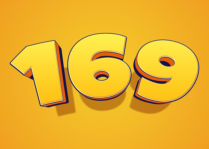 Number 169 in 3D Yellow