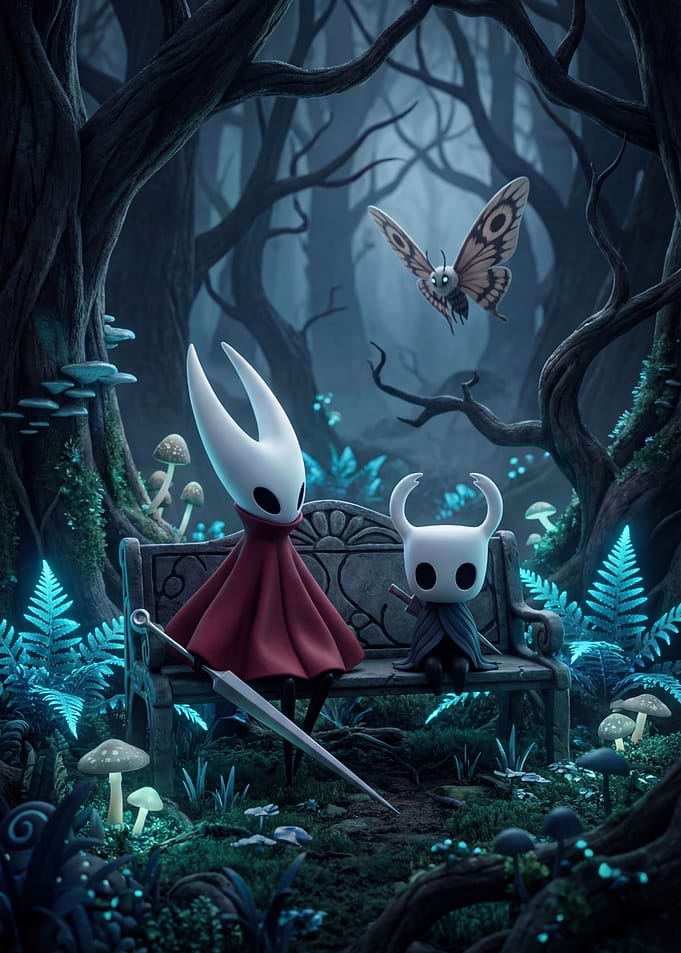 Hollow Knight Characters in a Forest