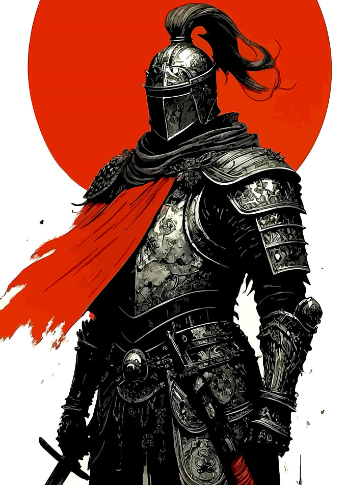 Samurai Warrior with Red Sun