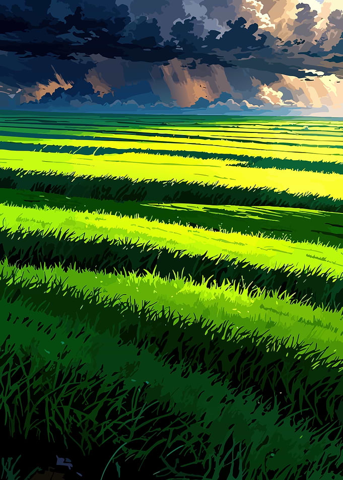 Stormy Sky Over Green Fields