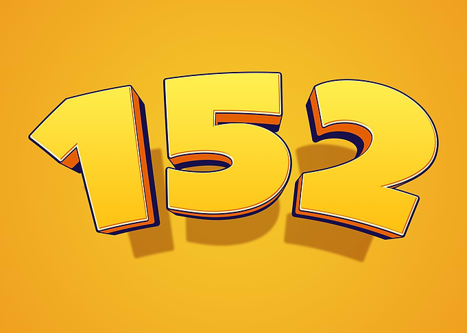 Yellow 3D Numbers 152