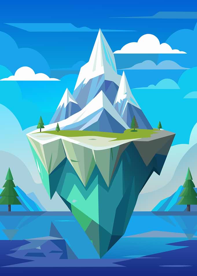 Floating Island with Snowy Mountains