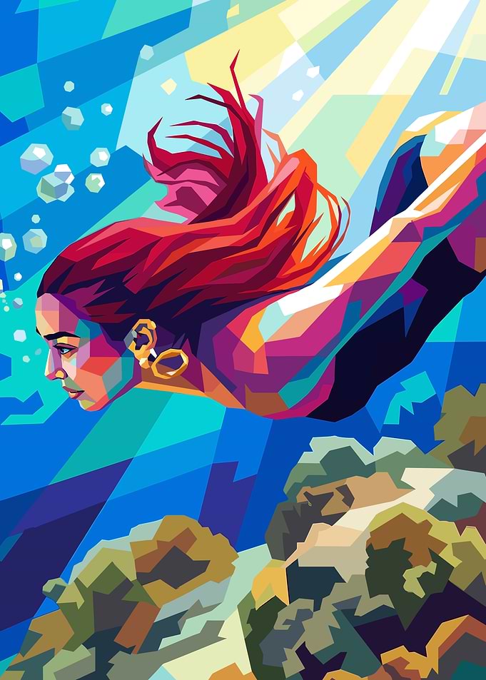 Stylized Mermaid Swimming Underwater