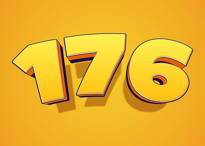 Yellow Number 176 with Shadow