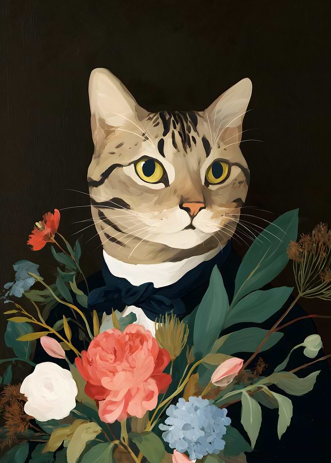 Dapper Cat with Flowers