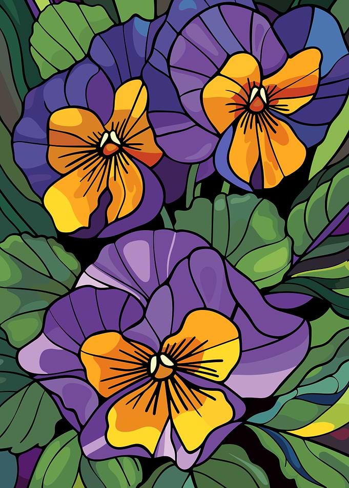 Purple and Yellow Pansies