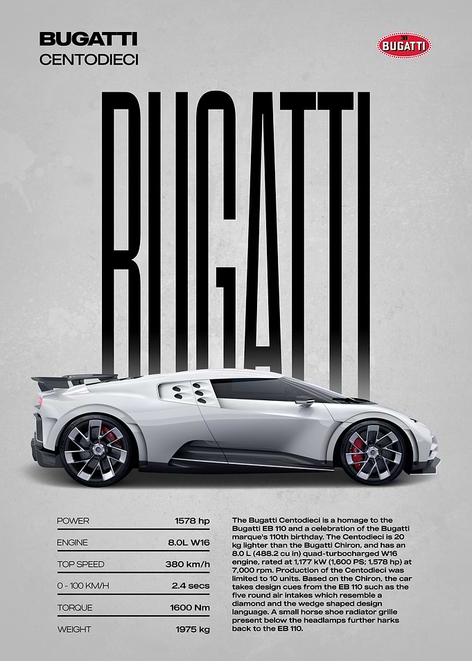 Bugatti Centodieci Car Poster